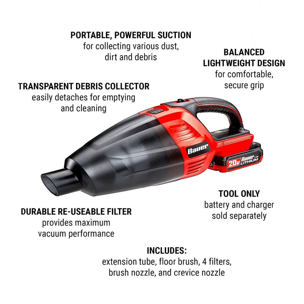 BAUER 20V Cordless Hand Vacuum