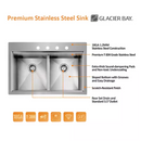Zero Radius 33 in. Drop-In 50/50 Double Bowl 18 Gauge Stainless Steel Kitchen Sink with Accessories