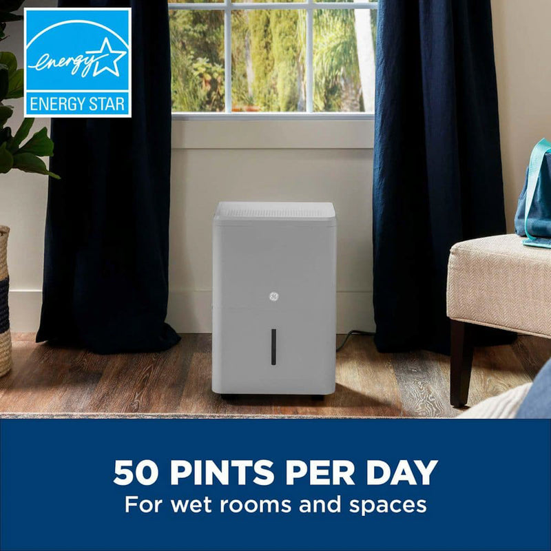 GE 50-Pint Dehumidifier with Built-in Pump for Basement, Garage or Wet Rooms up to 4500 sq. ft. in Grey, ENERGY STAR