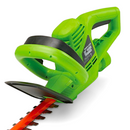 22-inch electric hedge trimmer side view showing long blade and ergonomic handle design