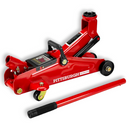 2 ton low profile floor jack with handle, steel trolley jack full view showing wheels and lifting arm