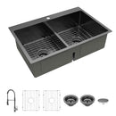 33 inch drop-in double bowl kitchen sink with accessories