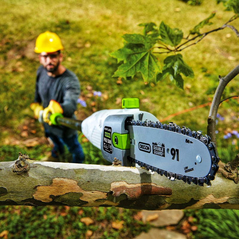 Electric Pole Saw - 6.5 Amp 9.5 Inches bar with 3/8 in. pitch Oregon 8 feet Max Reach chain with easy chain adjustment