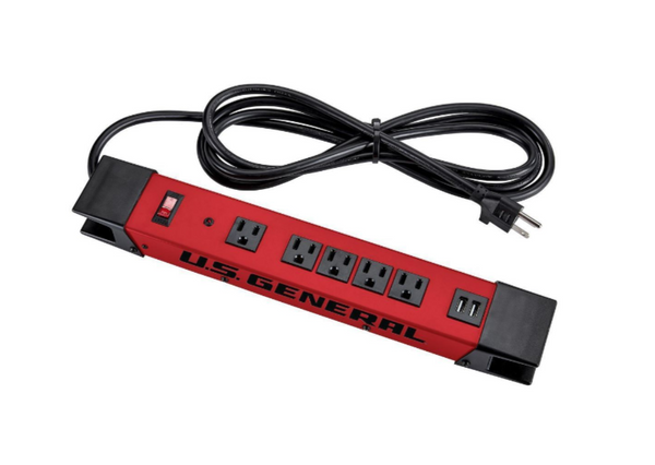 5 Outlet Heavy Duty Magnetic Power Strip, with Metal Housing and 2 USB Ports,Red