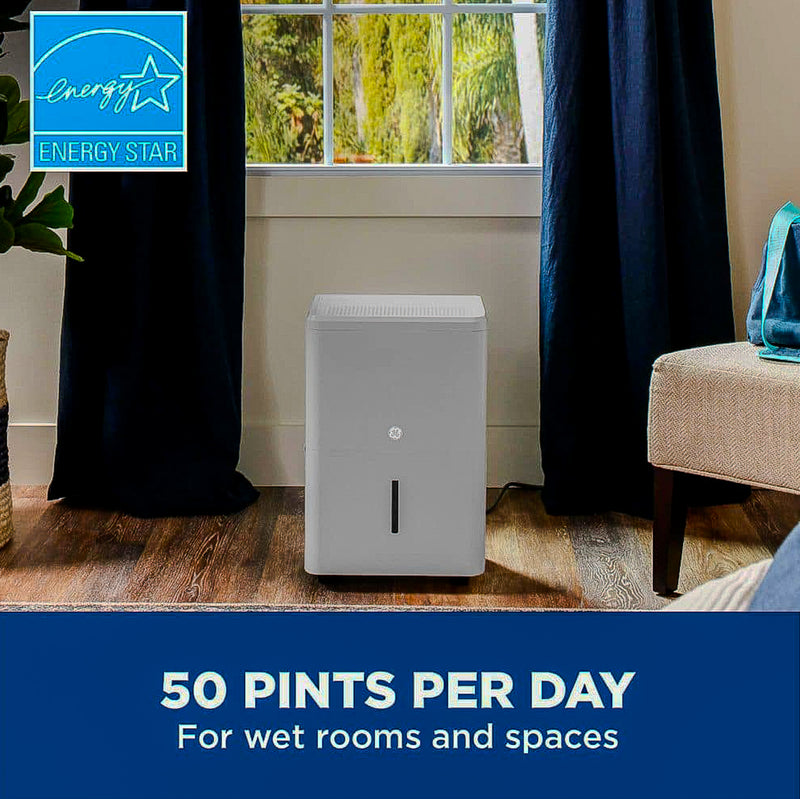 GE 50-Pints for Wet Rooms Up To 4500 sq. ft. Residential Dehumidifier with Bucket in Gray Wi-Fi, ENERGY STAR