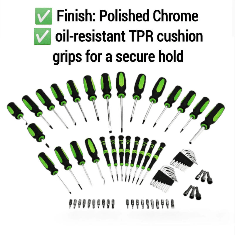 Screwdriver 70-Piece Set,Comfort Grip with Storage Rack, Polished Chrome Finish