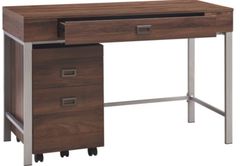 Brezio 47"W Computer Desk With Mobile File Cabinet, Brown
