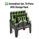 Screwdriver 70-Piece Set,Comfort Grip with Storage Rack, Polished Chrome Finish
