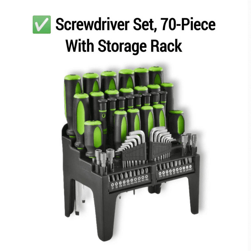 Screwdriver 70-Piece Set,Comfort Grip with Storage Rack, Polished Chrome Finish