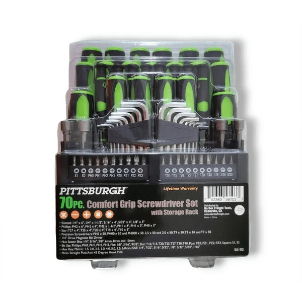 Screwdriver 70-Piece Set,Comfort Grip with Storage Rack, Polished Chrome Finish