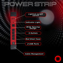 Magnetic Power Strip 5 Outlet Heavy Duty Metal Housing With 2 USB Ports_Red