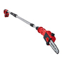 BAUER 20V battery powered pole saw side view right to left angle red tool design