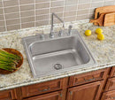 Elkay stainless steel kitchen sink installed in modern kitchen countertop