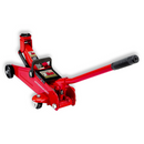 Floor jack top view showing saddle, release valve and handle connection point for car lifting