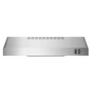 GE 24 inch convertible under cabinet range hood side view showing slim stainless steel design