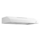 GE 30 inch under cabinet convertible range hood in white with LED lighting and dishwasher-safe filter