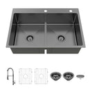 Glacier Bay 33 inch black stainless steel double bowl kitchen sink with faucet