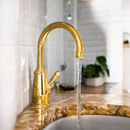 Gold beverage faucet with gooseneck design for filtered kitchen water