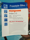 Mongoose Index 2.0 freestyle BMX bike product information label