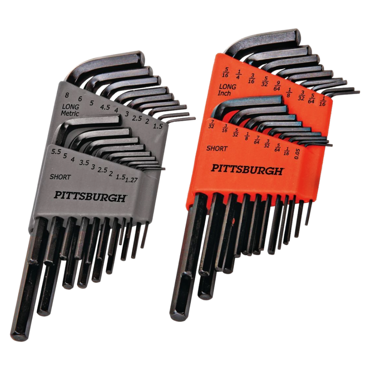 36-piece long reach hex key set with SAE and metric sizes