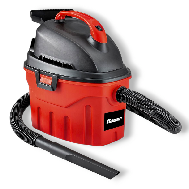 BAUER 3 Gallon Corded Portable Wet/Dry Lightweight Cleaner 3 Peak Horsepower Vacuum With 4 Ft. Hose, Red