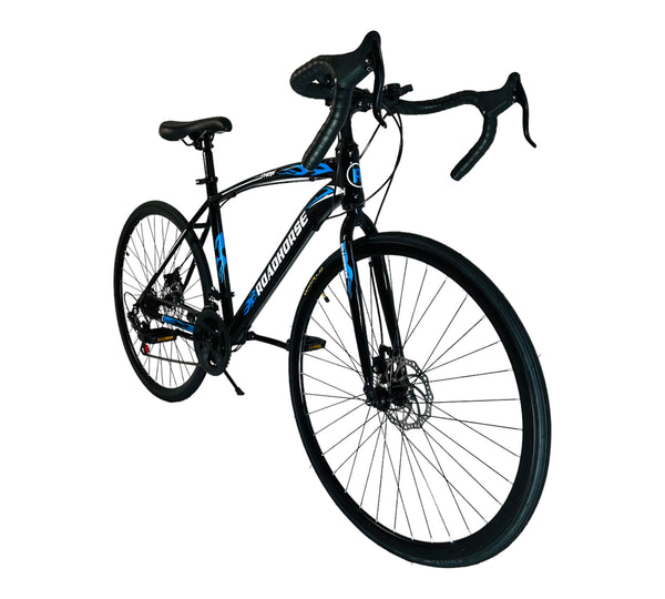 700C Road Bike, Full Carbon Steel Frame, Mechanical Disc Brake, Blue & Black Color