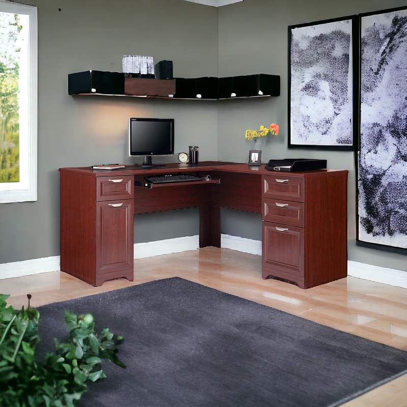 Realspace Magellan 59"W L-Shape Corner Desk, Classic Cherry