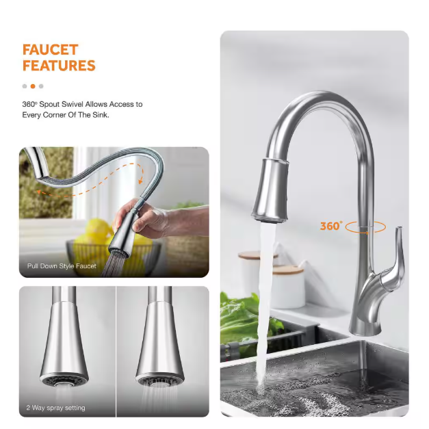 Glacier Bay Bratten 33 in. Drop-In 60/40 Double Bowl 18 Gauge Stainless Steel Kitchen Sink with Pull-Down Faucet