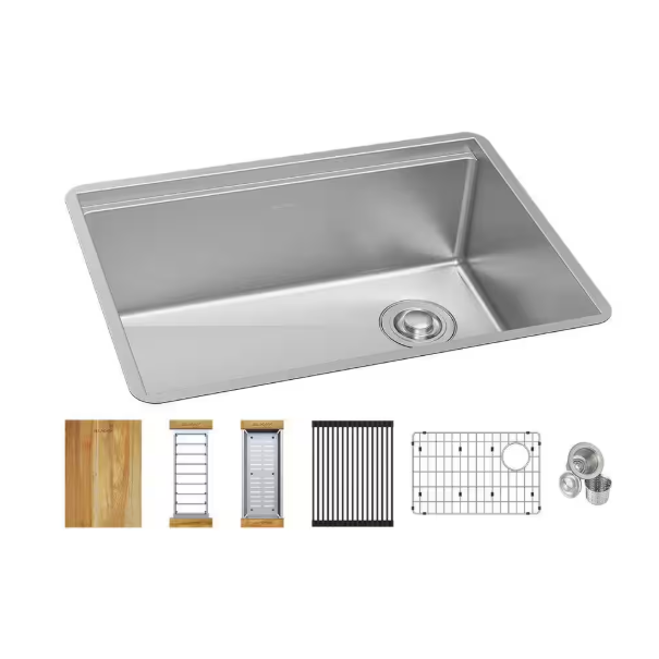 Elkay Crosstown 26 in. Undermount Single Bowl 18-Gauge Stainless Steel Kitchen Workstation Sink Kit w/Accessories