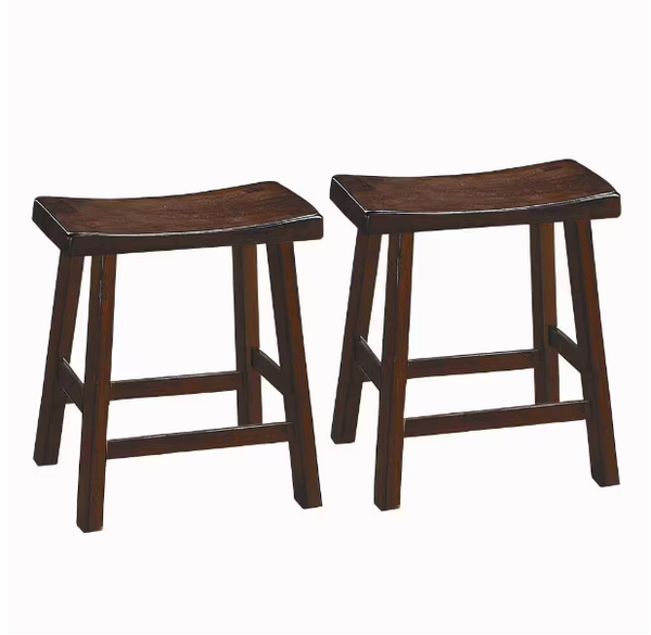 Benjara 18" H Warm Cherry Brown Wooden Counter Height Stool with Saddle Seat (Set Of 2)