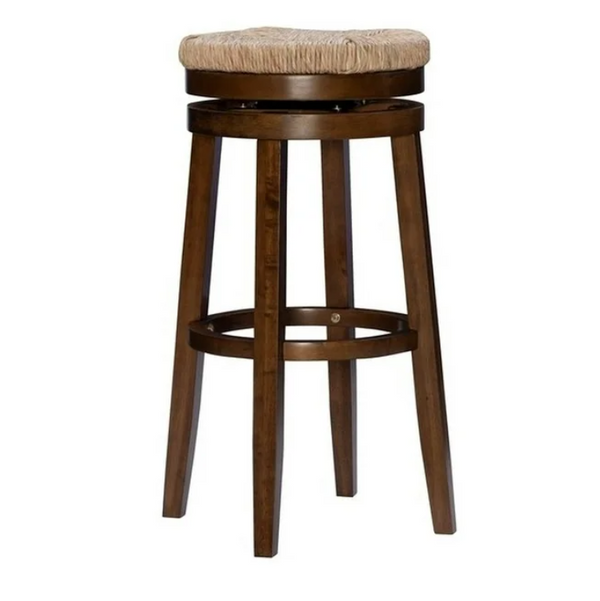 Linon Maya 31" Wood Swivel Seagrass Seat Barstool in Walnut Brown