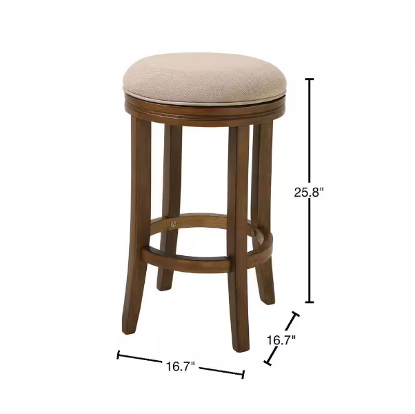 Victoria 26 in.. Honeysuckle Backless Wood Swivel Counter Stool with Upholstered Beige Seat, 1-Stool
