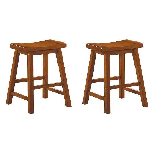 Nisky 17 in. Oak Finish Solid Wood Dining Stool with Wood Seat (Set of 2)