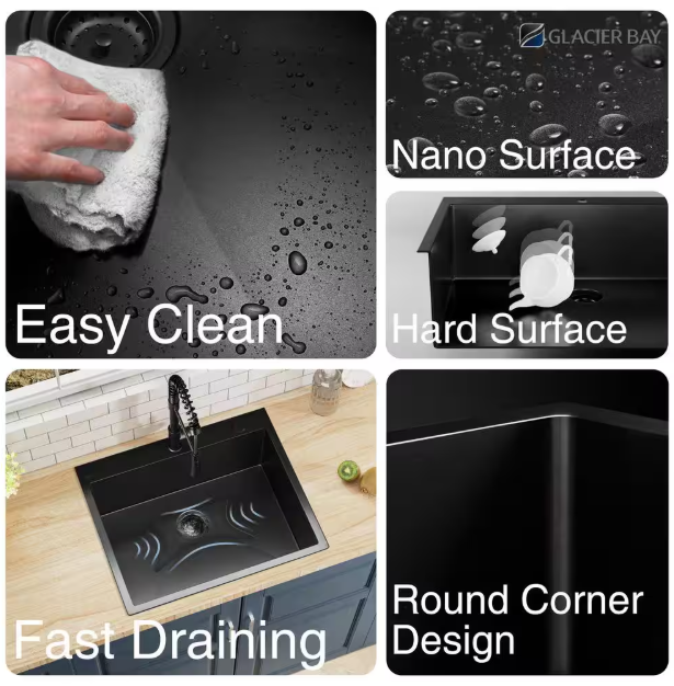 25 in. Drop-in Single Bowl 18 Gauge Black Stainless Steel Kitchen Sink