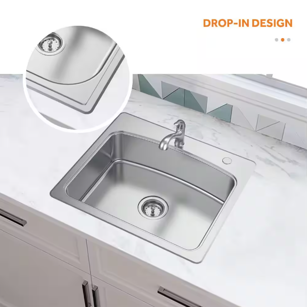 Glacier Bay 25 in. Drop-In Single Bowl 20 Gauge Stainless Steel Kitchen Sink with Pull-Out Faucet