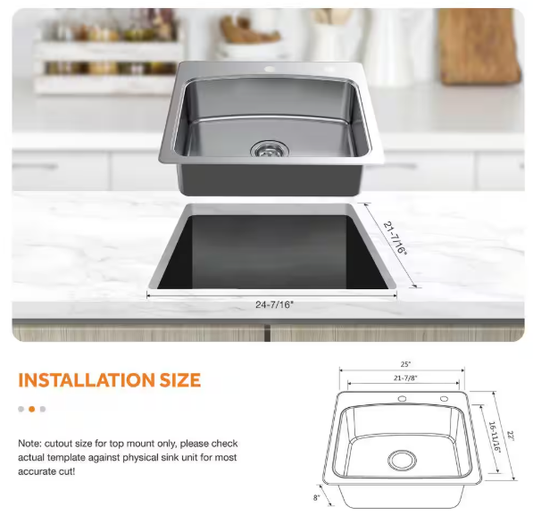 Glacier Bay 25 in. Drop-In Single Bowl 20 Gauge Stainless Steel Kitchen Sink with Pull-Out Faucet