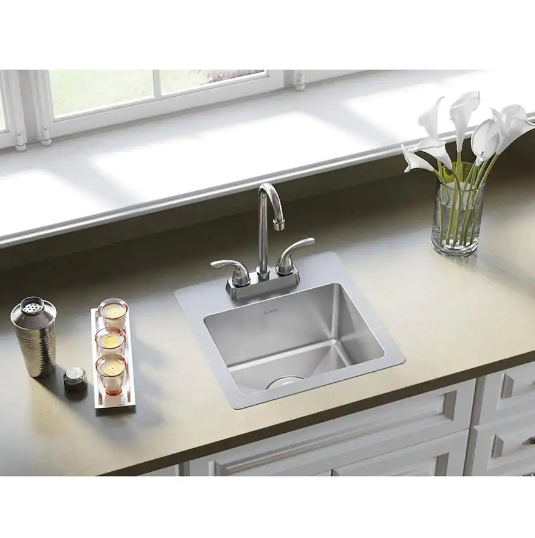 Sink ElkayCrosstown 15 in. Drop in/Undermount Single Bowl Stainless Steel 20 Gauge Bar Sink