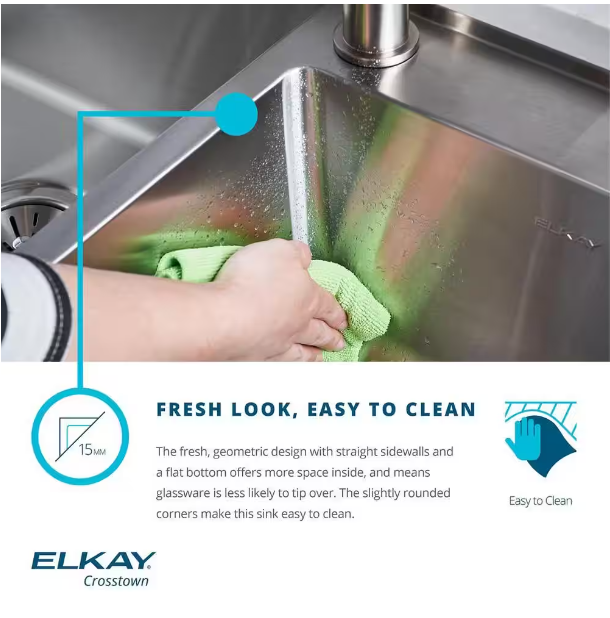 Sink ElkayCrosstown 15 in. Drop in/Undermount Single Bowl Stainless Steel 20 Gauge Bar Sink