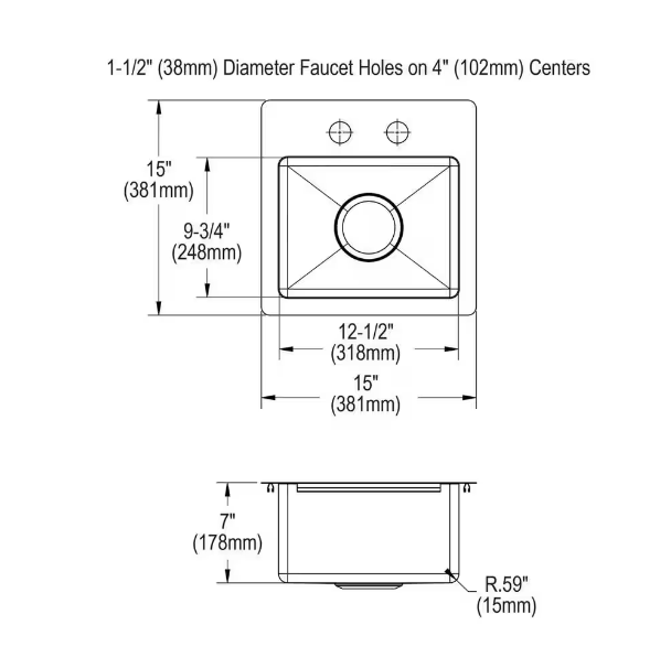 Sink ElkayCrosstown 15 in. Drop in/Undermount Single Bowl Stainless Steel 20 Gauge Bar Sink