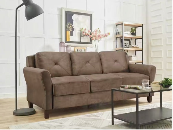 Lifestyle SolutionsHarvard 31.5 in. Brown Microfiber 4-Seater Tuxedo Sofa with Round Arms.