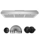 Velivi 36 in. 600 CFM Convertible Ductless Under Cabinet Range Hood With 3 Speed Exhaust Fan and 2 LED Lights, Stainless Steel