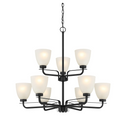 9-Light Chandelier Kaitlen 9-Light Coal Black Chandelier with Etched Glass Shades.