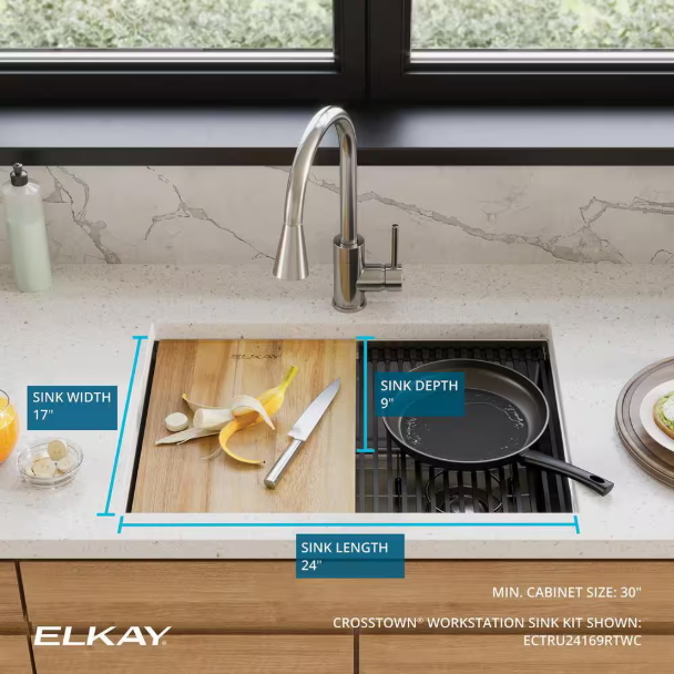Elkay Crosstown 26 in. Undermount Single Bowl 18-Gauge Stainless Steel Kitchen Workstation Sink Kit w/Accessories