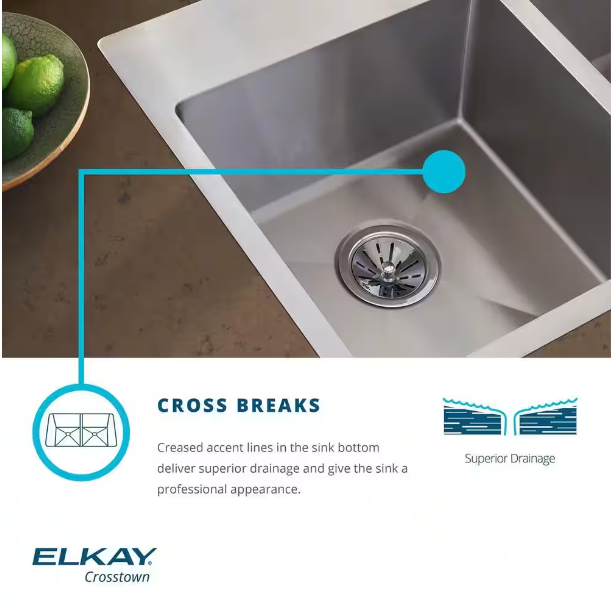 Elkay Crosstown 24in. Undermount 1 Bowl 18 Gauge Stainless Steel Sink Only and No Accessories