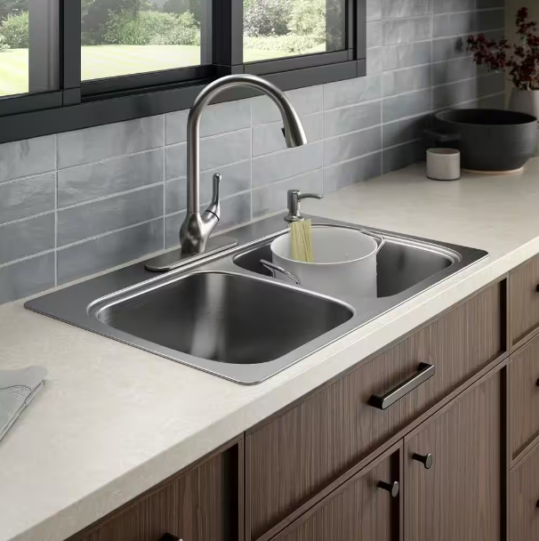 KOHLER Verse 33 in. Drop-in Double Bowl 20 Gauge Stainless Steel Kitchen Sink with 4-Holes