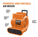 RIDGID 1625 CFM 3-Speed, Portable AM2560 Air Mover Blower Fan with Collapsible Handle, Rear Wheels, Water Damage Restoration