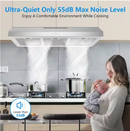 Velivi 36 in. 600 CFM Convertible Ductless Under Cabinet Range Hood With 3 Speed Exhaust Fan and 2 LED Lights, Stainless Steel