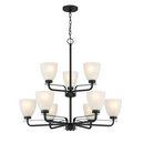 9-Light Chandelier Kaitlen 9-Light Coal Black Chandelier with Etched Glass Shades.