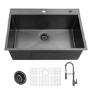 Glacier Bay 33 in. Drop-In Single Bowl 18 Gauge Gunmetal Black Stainless Steel Kitchen Sink with Black Spring Neck Faucet