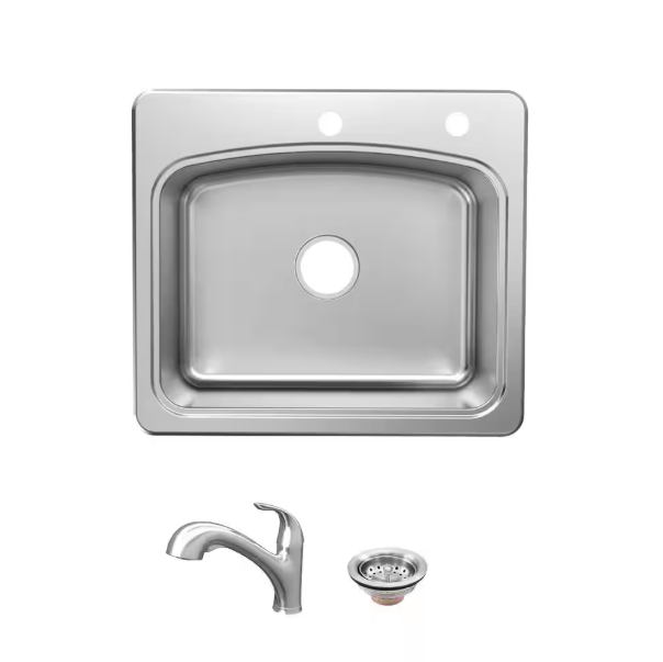 Glacier Bay 25 in. Drop-In Single Bowl 20 Gauge Stainless Steel Kitchen Sink with Pull-Out Faucet